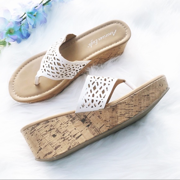 American Eagle Outfitters Shoes - American Eagle Wedge White Cork Sandals 8.5